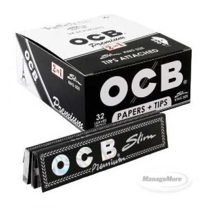 OCB Black Rolling Papers 24/UNIT Premium Slim W/TIP
