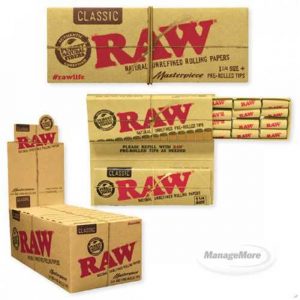 Raw Rolling Papers Classic 24/UNIT (30): Masterpiece 1 1/4 + Pre-rolled Tips